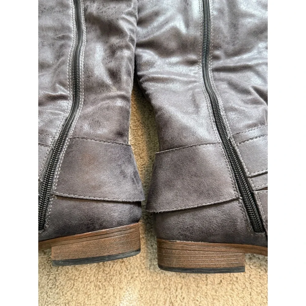 Madeline Gray Slouch Knee-High Boots w/ Buckle Sz 8.5 - Wide Calf-‎ Gently Worn